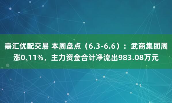 嘉汇优配交易 本周盘点（6.3-6.6）：武商集团周涨0.11%，主力资金合计净流出983.08万元